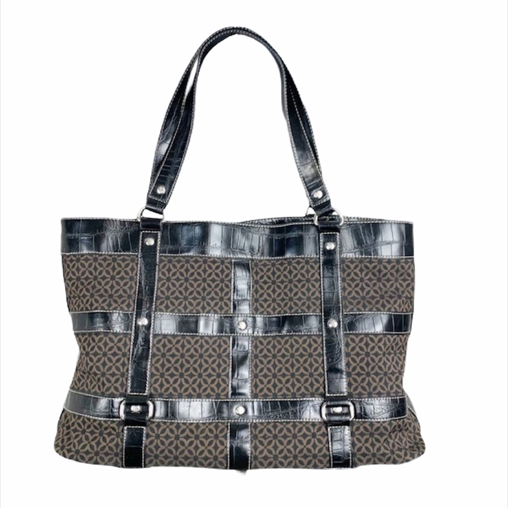 RELIC Black Brown Leather Cage Strap Shoulder Bag Women's